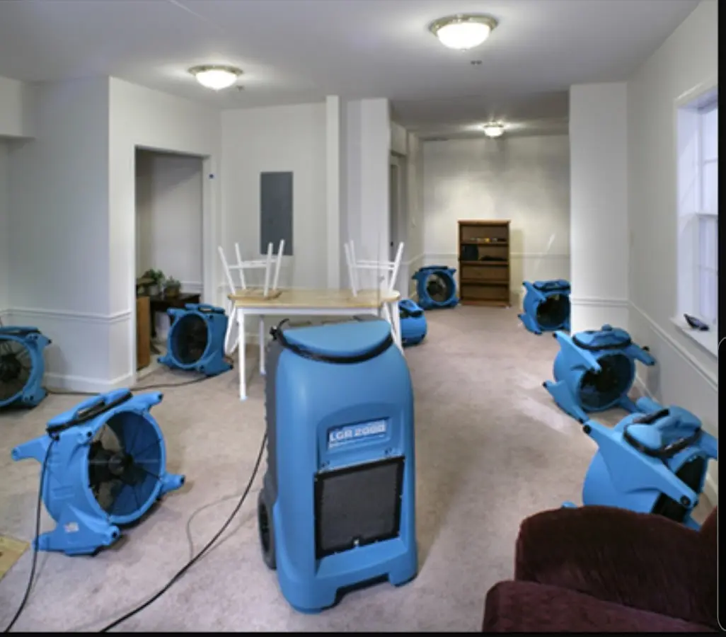 Air movers and dehumidifier setup for Water Damage Restoration in Franklin Park