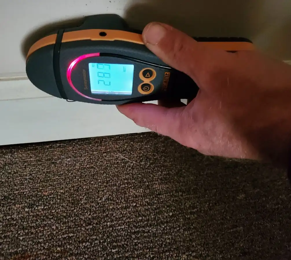 Moisture detection at baseboard during Storm Damage Restoration in Franklin Park